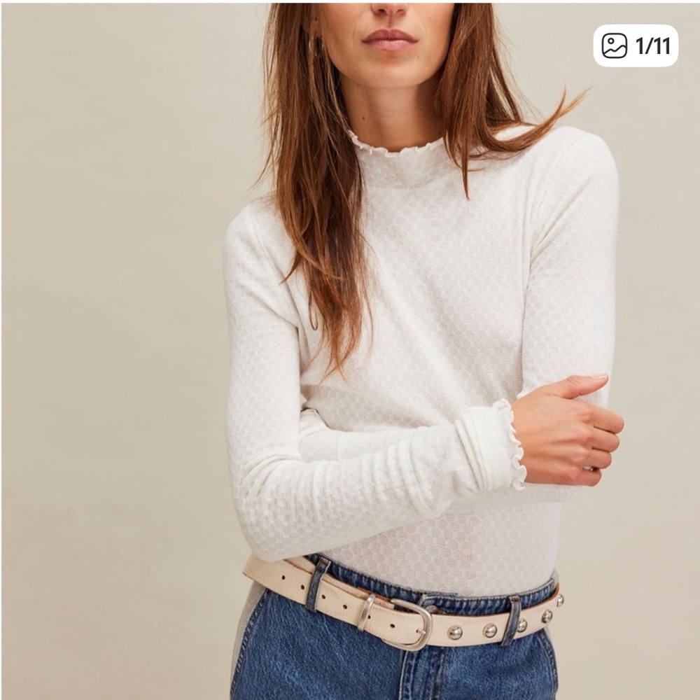 We the Free Sara Pointelle Turtleneck Ivory